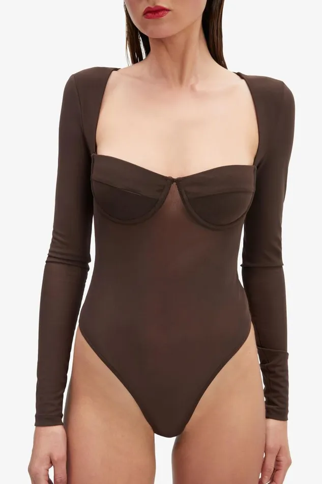 Women Bodysuits Bardot Carter Mesh Bodysuit In Chocolate Chocolate Women Bodysuits Bardot Carter Mesh Bodysuit In Chocolate Chocolate