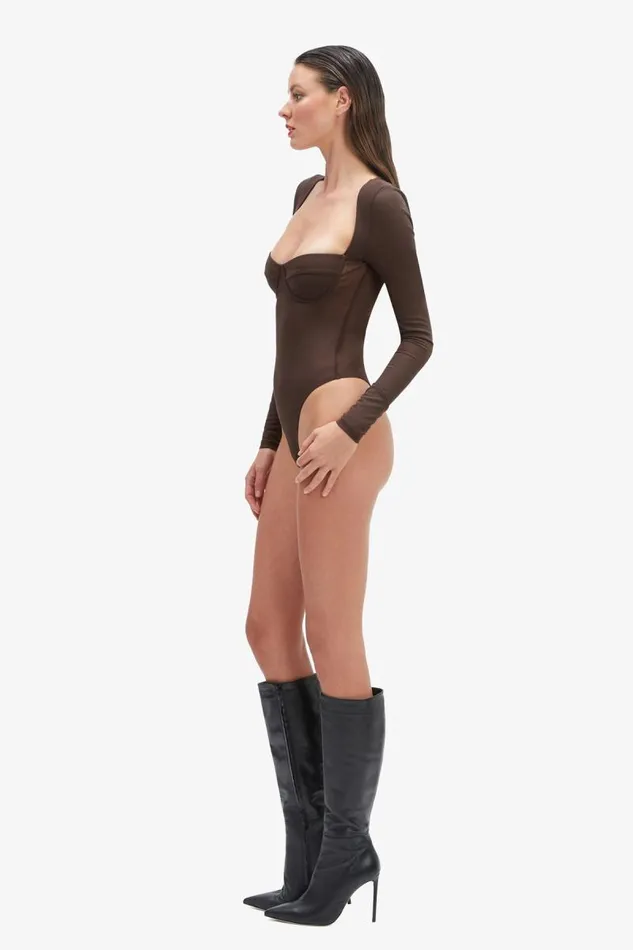 Women Bodysuits Bardot Carter Mesh Bodysuit In Chocolate Chocolate Women Bodysuits Bardot Carter Mesh Bodysuit In Chocolate Chocolate