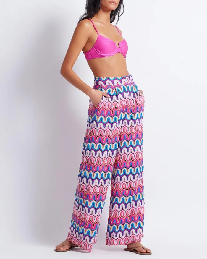 Women Bottoms PatBO CROCHET WIDE LEG PANTS FINAL SALE Pink Multi