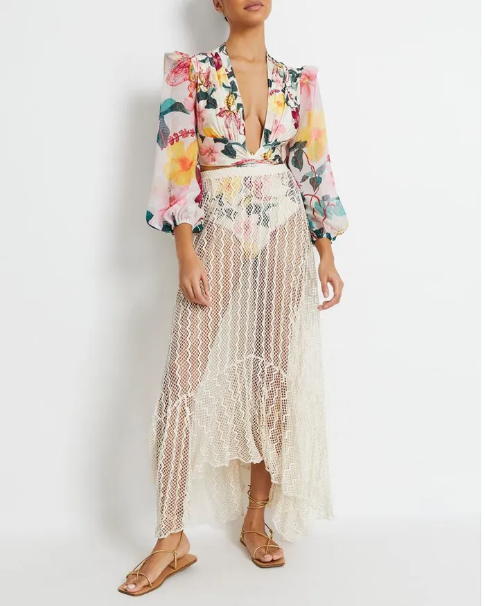 Women Bottoms PatBO Lace Beach Skirt FINAL SALE Vanilla