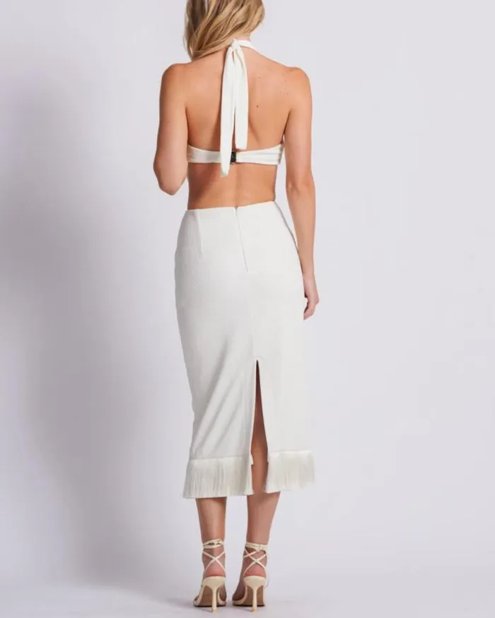 Women Bottoms PatBO Stretch Midi Skirt FINAL SALE Ivory