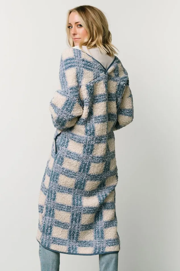 Women Breckenridge Sherpa Long Cardigan Blue Plaid Baltic Born Cardigans