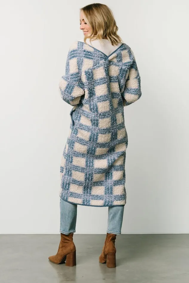 Women Breckenridge Sherpa Long Cardigan Blue Plaid Baltic Born Cardigans