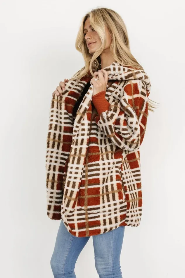 Women Brody Plaid Teddy Jacket Rust Multi Baltic Born Outerwear