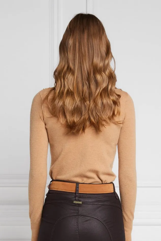 Women Buttoned Knit Roll Neck Dark Camel Holland Cooper Knitwear