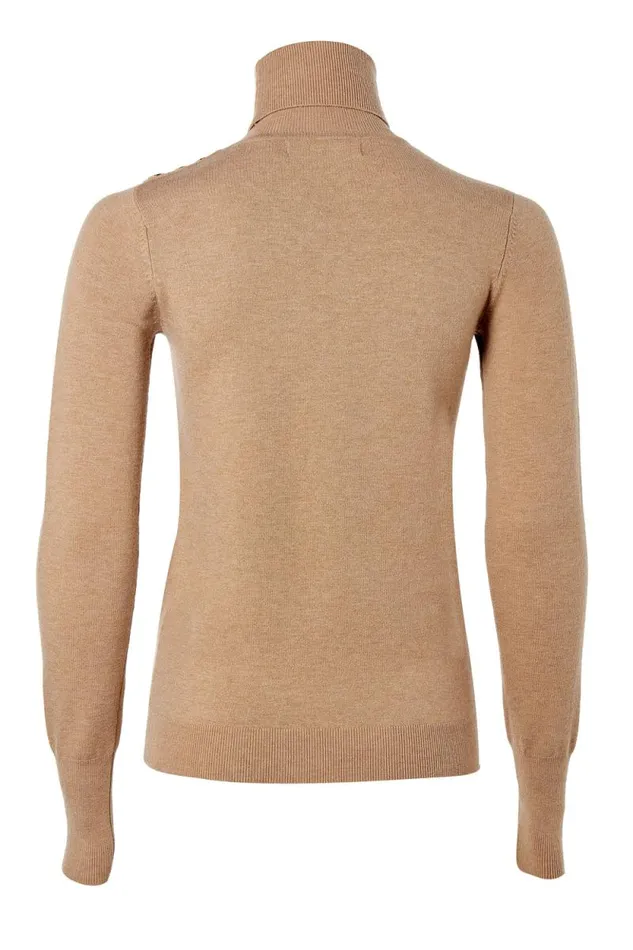 Women Buttoned Knit Roll Neck Dark Camel Holland Cooper Knitwear