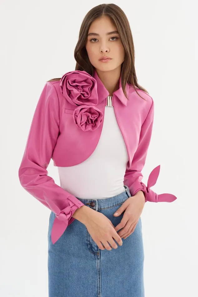 Women CALISTA Appliqu Leather Bolero Super Pink LAMARQUE Leather Jackets