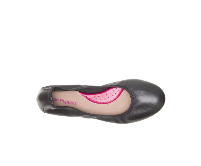 Women Chaste Ballet Black Leather Flats and SlipOns Hush Puppies