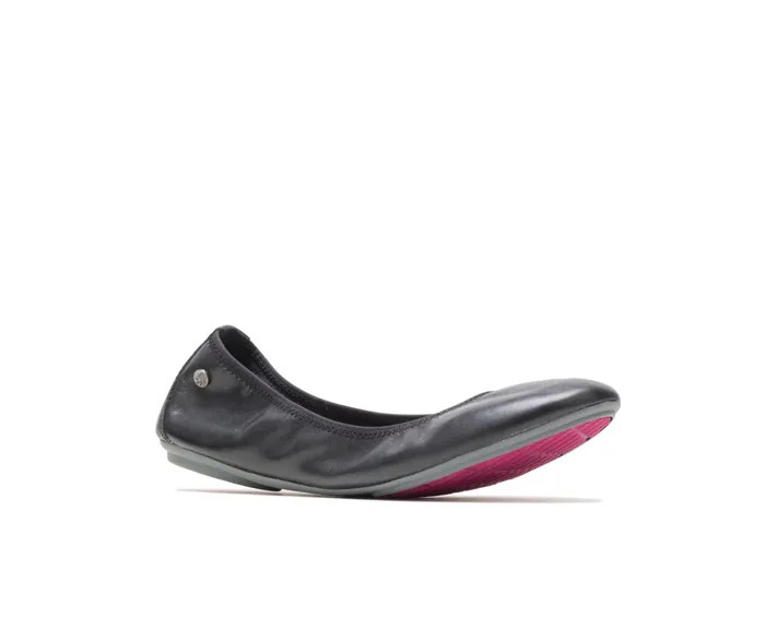 Women Chaste Ballet Black Leather Flats and SlipOns Hush Puppies