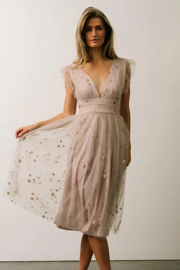 Women Chiara Shimmer Midi Dress Dusty Lilac Baltic Born Embellished and Sequined Women Chiara Shimmer Midi Dress Dusty Lilac Baltic Born Embellished and Sequined