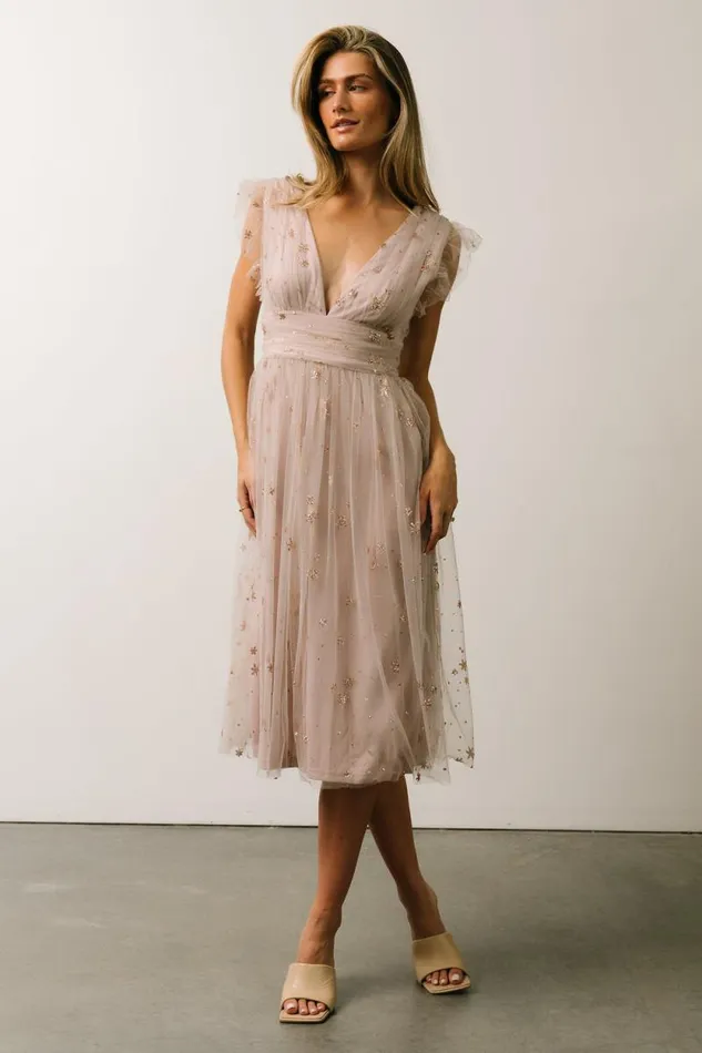 Women Chiara Shimmer Midi Dress Dusty Lilac Baltic Born Embellished and Sequined Women Chiara Shimmer Midi Dress Dusty Lilac Baltic Born Embellished and Sequined