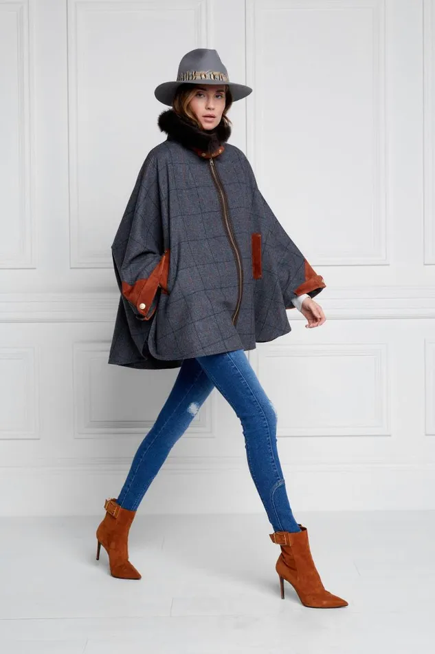 Women Chiltern Cape Mid Blue Check Holland Cooper Tailoring