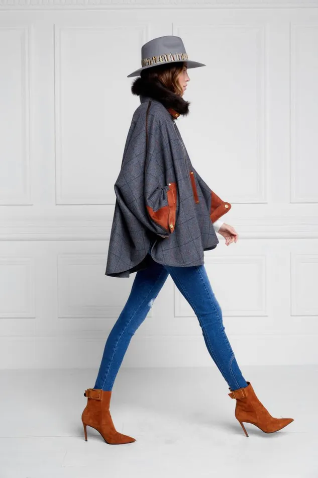Women Chiltern Cape Mid Blue Check Holland Cooper Tailoring