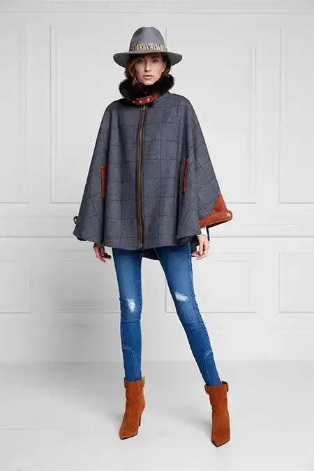 Women Chiltern Cape Mid Blue Check Holland Cooper Tailoring