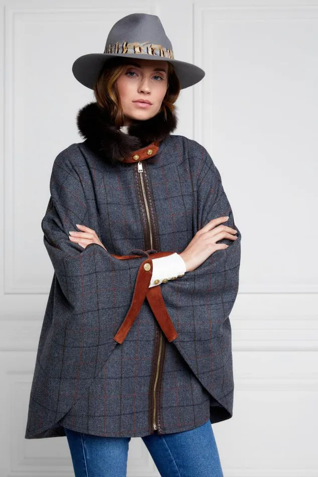 Women Chiltern Cape Mid Blue Check Holland Cooper Tailoring