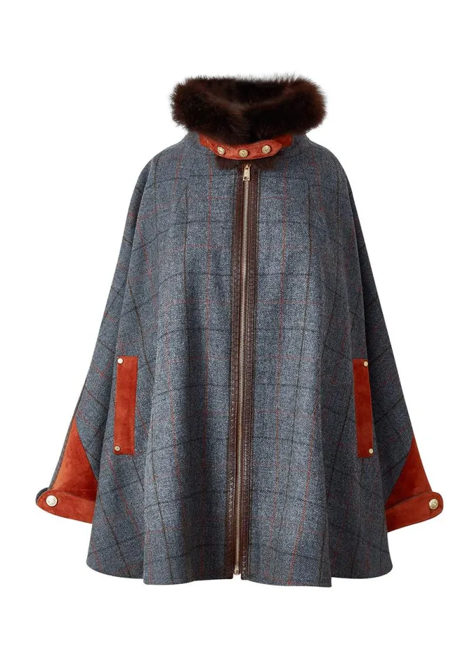 Women Chiltern Cape Mid Blue Check Holland Cooper Tailoring