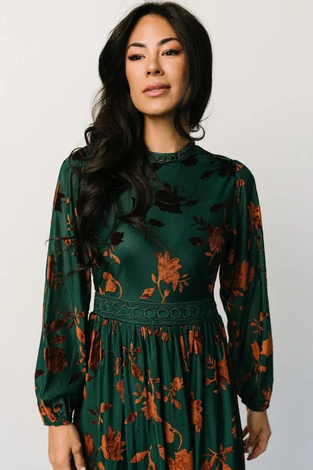 Women Christine Velvet Embossed Midi Dress Jade Baltic Born The Guest Edit
