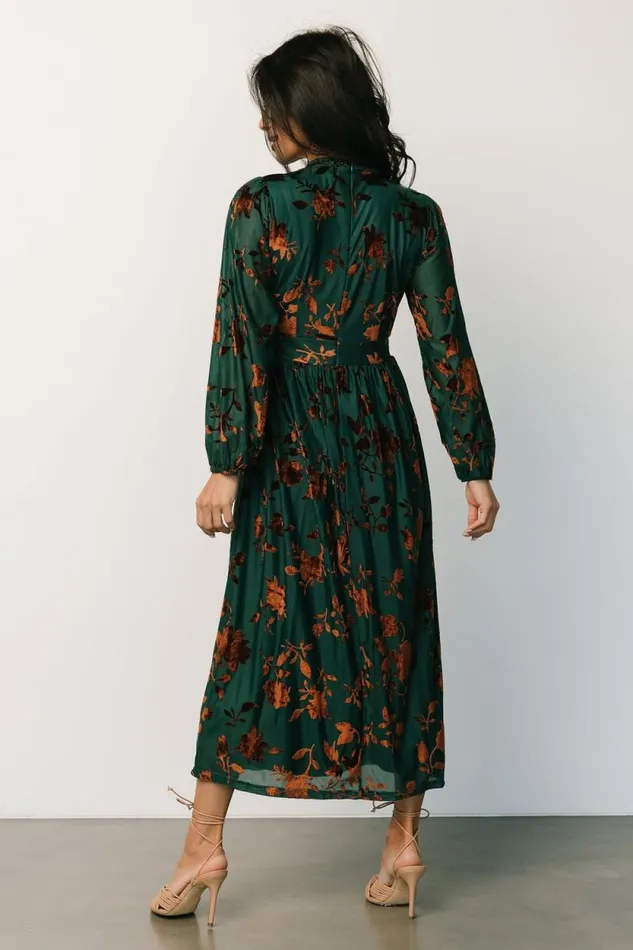 Women Christine Velvet Embossed Midi Dress Jade Baltic Born The Guest Edit