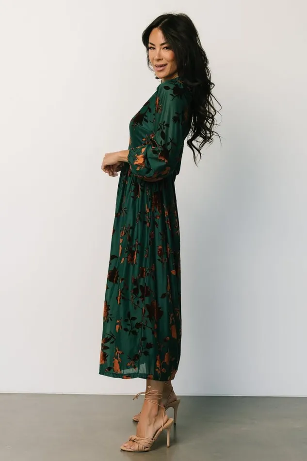 Women Christine Velvet Embossed Midi Dress Jade Baltic Born The Guest Edit