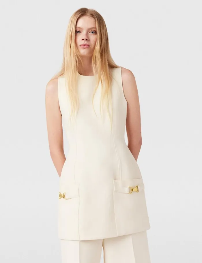 Women ClaspEmbellished Sleeveless Mini Dress Cream White Stella McCartney Dresses