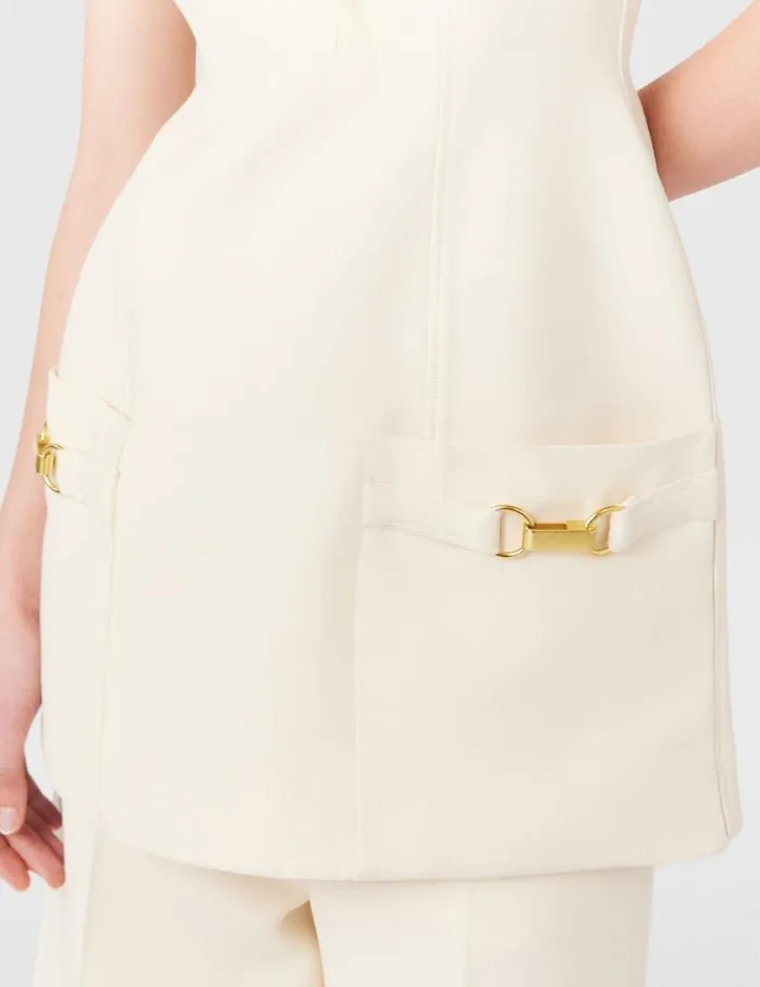 Women ClaspEmbellished Sleeveless Mini Dress Cream White Stella McCartney Dresses