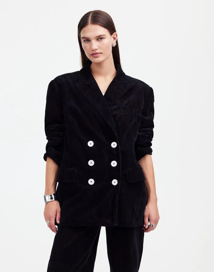 Women Coats Jackets Madewell Alexa Chung For Madewell DoubleBreasted Blazer In Corduroy Jet Black