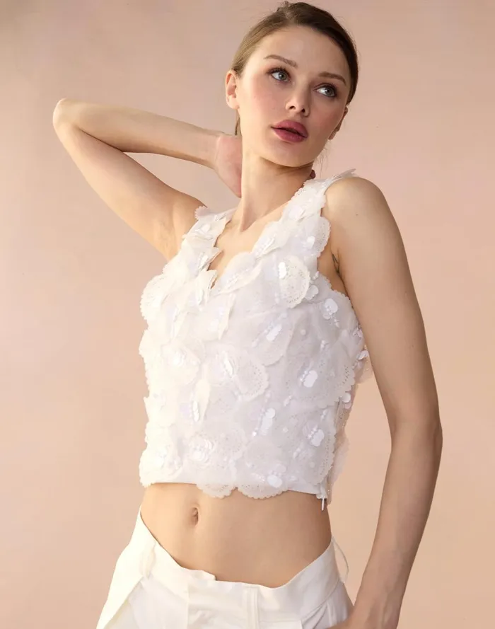 Women Cynthia Rowley Tops Elle Embellished Hearts Top White
