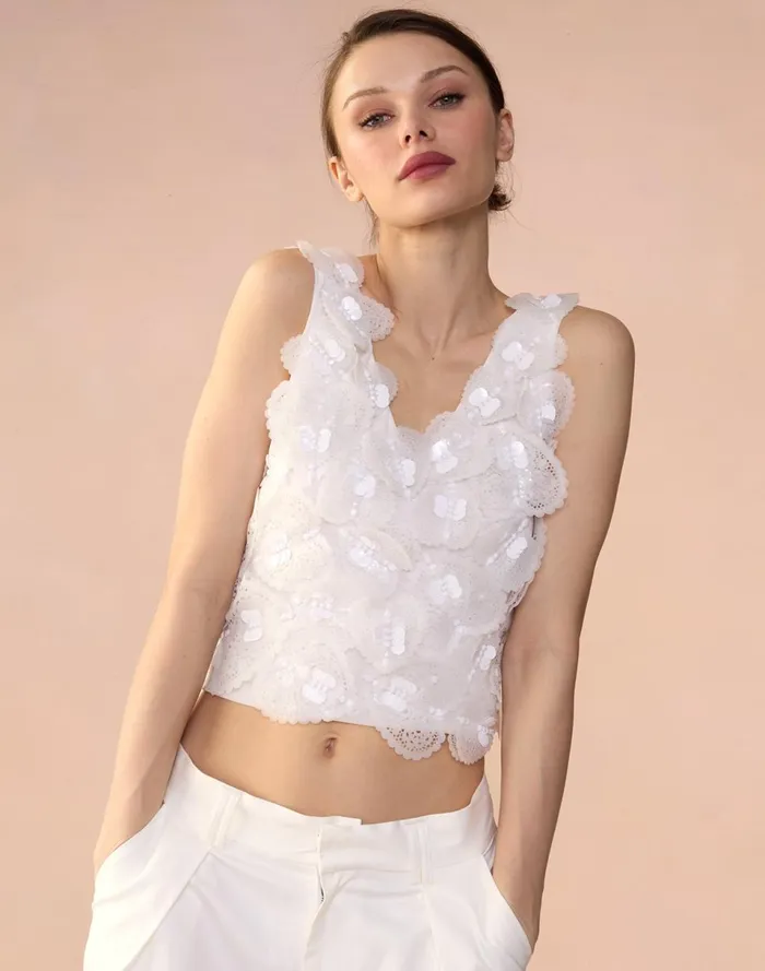 Women Cynthia Rowley Tops Elle Embellished Hearts Top White