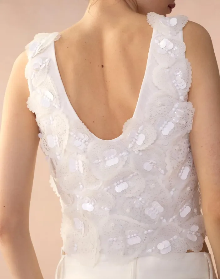Women Cynthia Rowley Tops Elle Embellished Hearts Top White