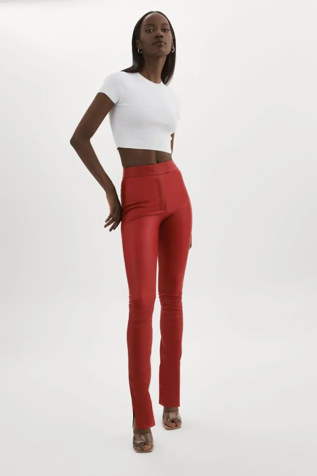 Women DAWN Stretch Leather Pants Ruby Red LAMARQUE Pants and Shorts