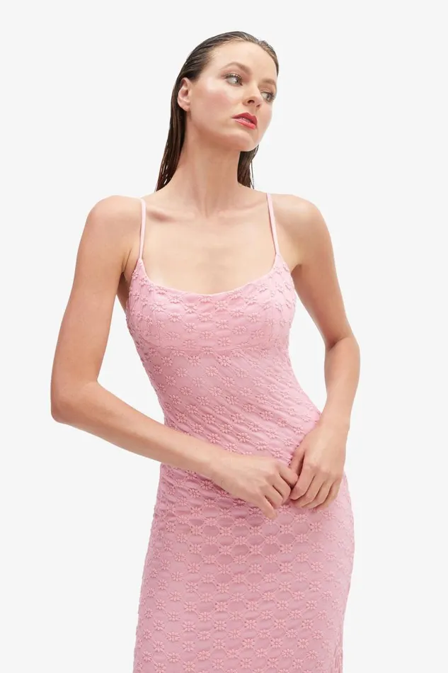 Women Day To Night Dresses Bardot Adoni Mesh Midi Dress In Lili Pink Lili Pink