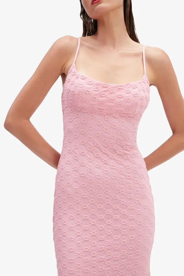 Women Day To Night Dresses Bardot Adoni Mesh Midi Dress In Lili Pink Lili Pink