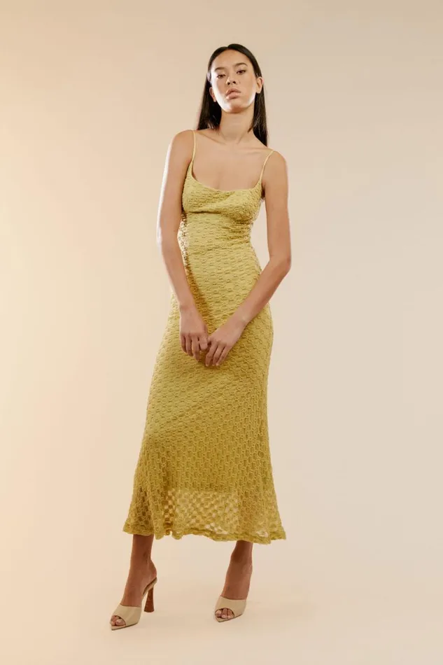 Women Day To Night Dresses Bardot Adoni Mesh Midi Dress In Moss Moss