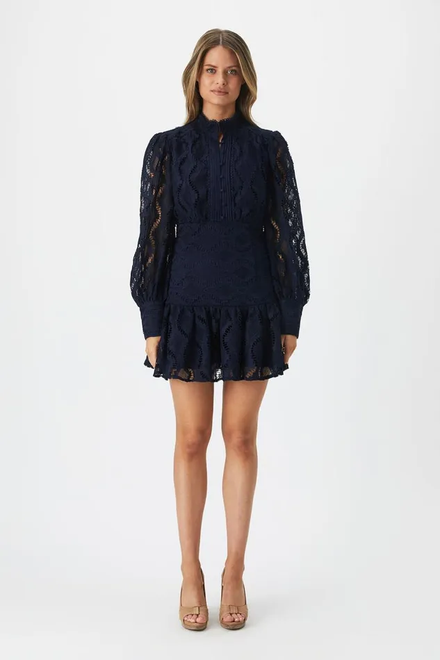 Women Day To Night Dresses Bardot Remy Lace Dress In Navy Navy