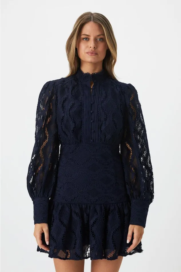 Women Day To Night Dresses Bardot Remy Lace Dress In Navy Navy