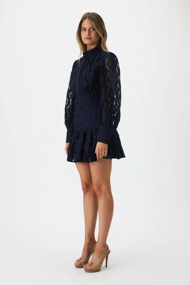 Women Day To Night Dresses Bardot Remy Lace Dress In Navy Navy