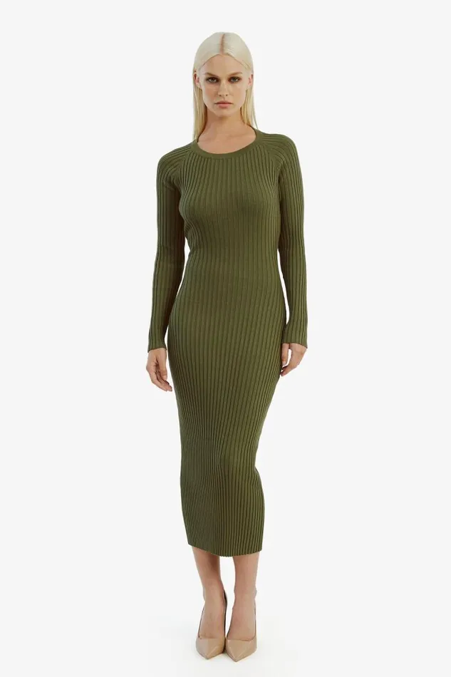 Women Day To Night Dresses Bardot Vigo Midi Knit Dress In Khaki Khaki Women Day To Night Dresses Bardot Vigo Midi Knit Dress In Khaki Khaki