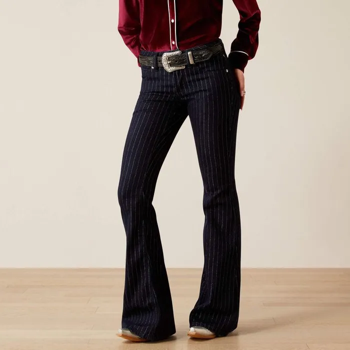 Women Denim Ariat Perfect Rise Jasmine Flare Jeans Silver Stripe Rinse