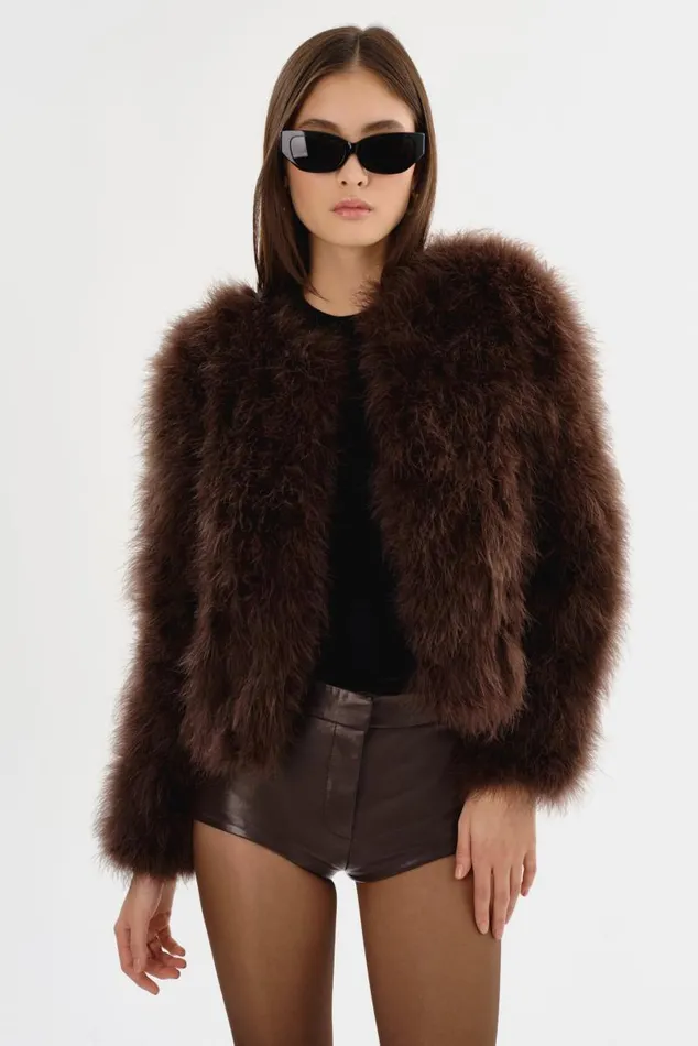 Women DEORA Feather Jacket Chocolate LAMARQUE Feather Jackets