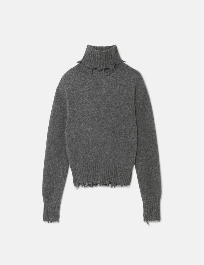 Women Distressed Turtleneck Jumper Charcoal Grey Stella McCartney Knitwear