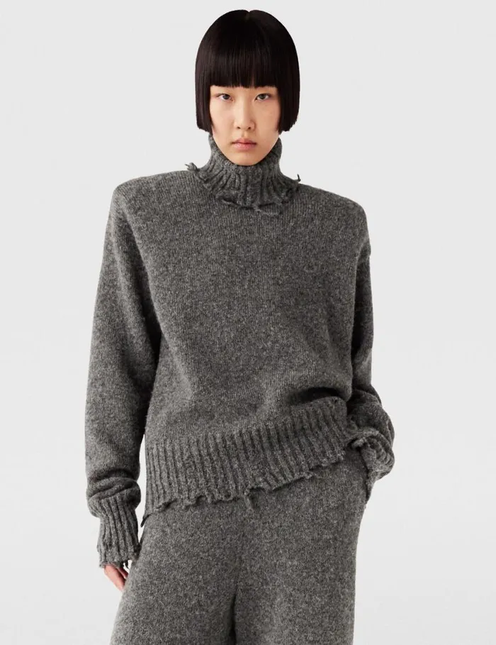 Women Distressed Turtleneck Jumper Charcoal Grey Stella McCartney Knitwear Women Distressed Turtleneck Jumper Charcoal Grey Stella McCartney Knitwear