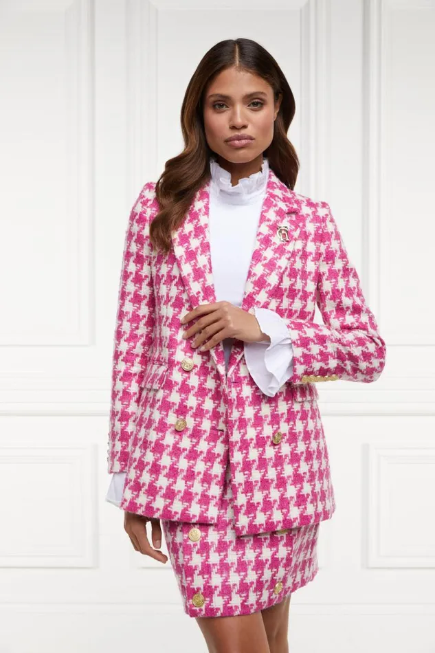 Women Double Breasted Blazer Hot Pink Large Scale Houndstooth Holland Cooper Tailoring