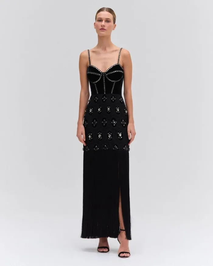 Women Dresses and Jumpsuits PatBO BEADED VELVET LACE MAXI DRESS EXCLUSIVE Black