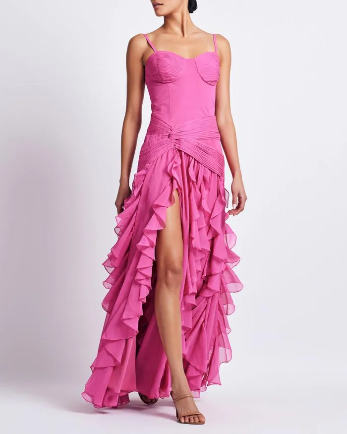 Women Dresses and Jumpsuits PatBO BUSTIER RUFFLE MAXI DRESS FINAL SALE Hot Pink