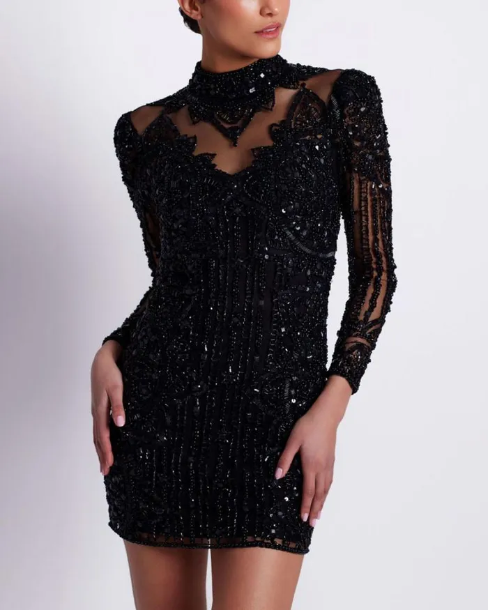 Women Dresses and Jumpsuits PatBO HAND BEADED TULLE COCKTAIL DRESS EXCLUSIVE Black