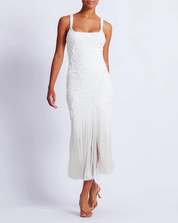 Women Dresses and Jumpsuits PatBO Jacquard Fringe Maxi Dress FINAL SALE White