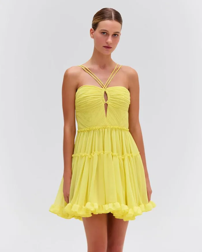 Women Dresses and Jumpsuits PatBO Pleated Chiffon Mini Dress FINAL SALE Lemon