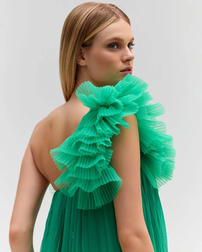 Women Dresses and Jumpsuits PatBO Pleated One Shoulder Gown FINAL SALE Verde