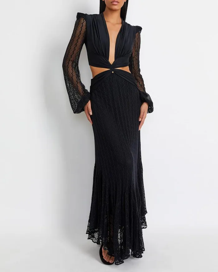 Women Dresses and Jumpsuits PatBO PLUNGE NETTED BEACH DRESS EXCLUSIVE Black