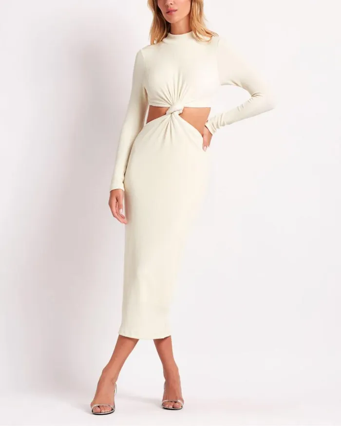 Women Dresses and Jumpsuits PatBO Stretch Knit Midi Dress FINAL SALE Ecru